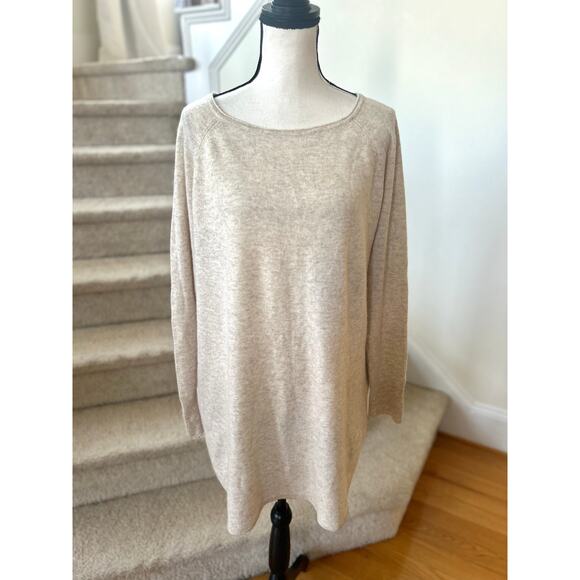 Halogen Wool & Cashmere Cream Beige Scoop Neck Long Sleeve Sweater - Picture 1 of 5